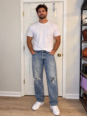 Wrangler Men's 29x34 Distressed Relaxed Jeans Thrashed Streetwear Skater Ripped